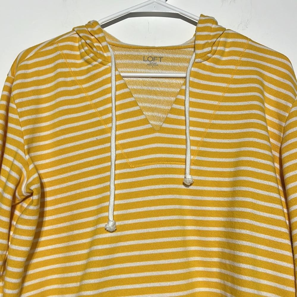 LOFT Outlet Yellow White Stripped V-Neck Crop Pullover Hooded Sweatshirt Size S - Picture 2 of 7